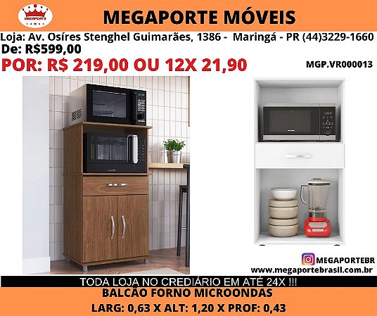 Balcão para Forno e Microondas 2 Portas 1 Gaveta