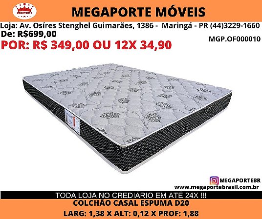 Colchão Casal 138x1,88 Espuma D20
