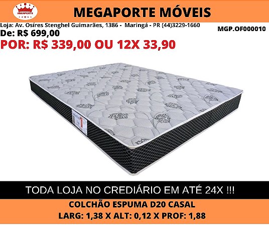 Colchão Casal 138x1,88 Espuma D20