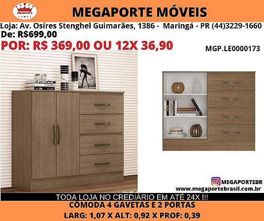 Cômoda 4 gavetas 2 Portas