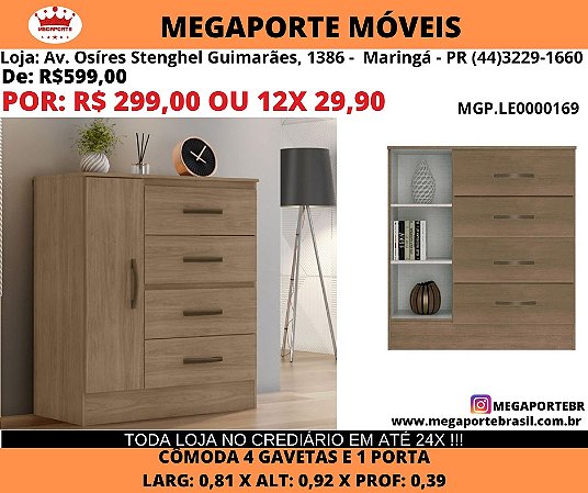 Cômoda 4 Gavetas 1 Porta