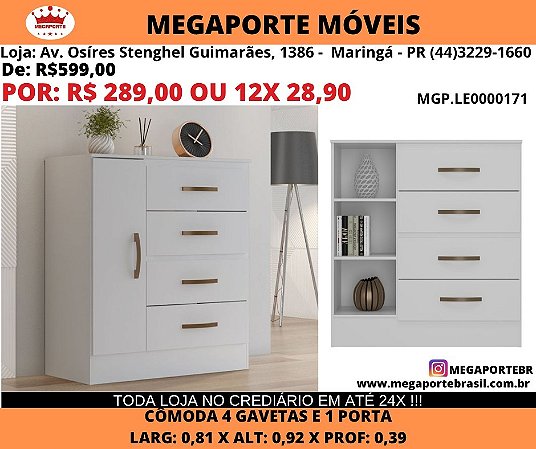 Cômoda 4 Gavetas 1 Porta