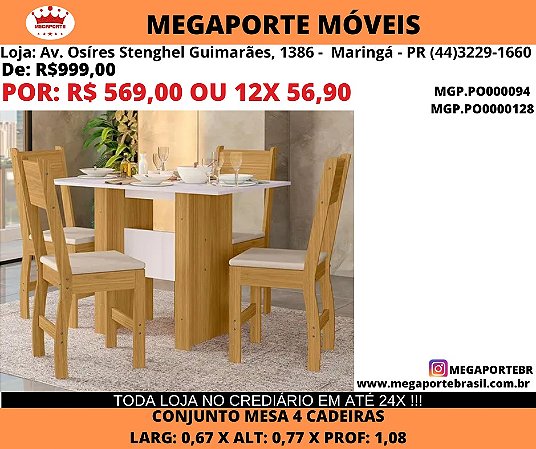 Conjunto Mesa de Jantar 4 Lugares