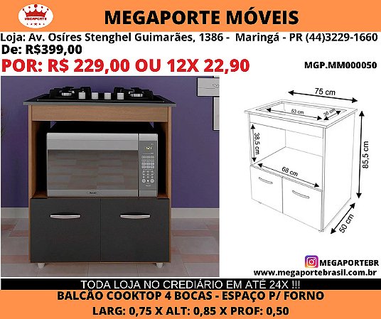 Balcão p/ Cooktop 4 Bocas com Espaço p/Forno