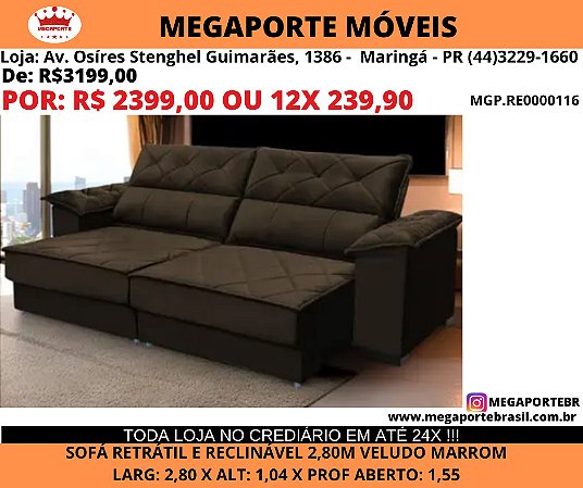 Sofá Retrátil e Reclinável 2,80