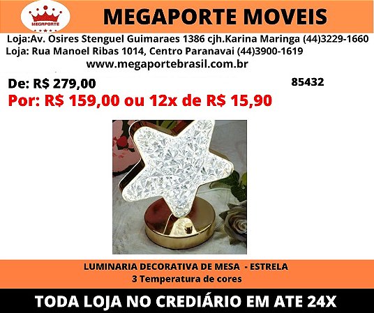 Luminária decorativa de Mesa Estrela - 3 Temperaturas de Cores