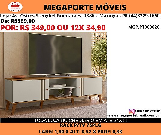 Rack p/ tv 75plg 1,80m