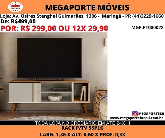 Rack p/ tv 55plg 1,36m