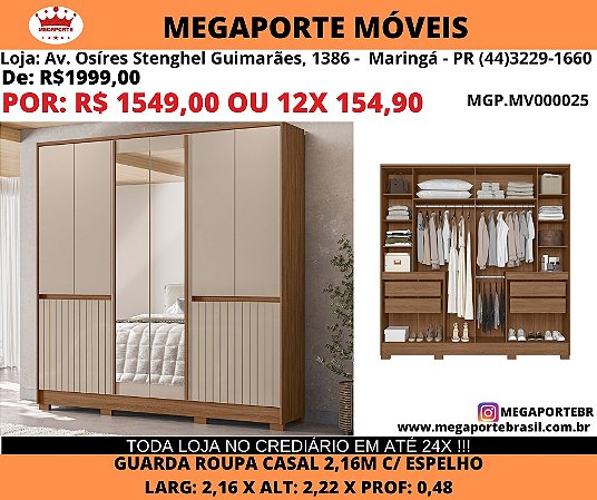 Guarda Roupa Casal 2,16M c/ Espelho