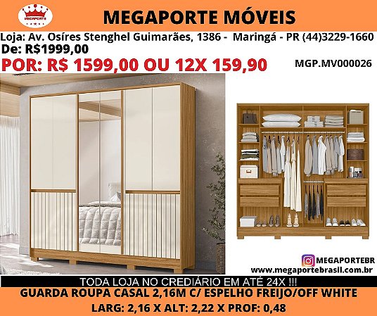 Guarda Roupa Casal 2,16M c/ Espelho