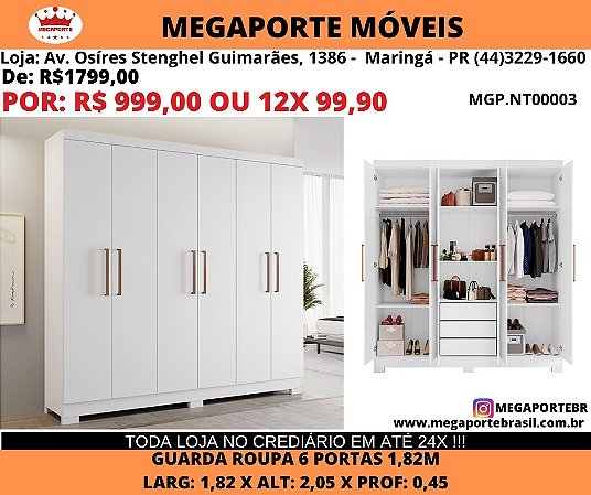 Guarda Roupa 1,82m 6 portas