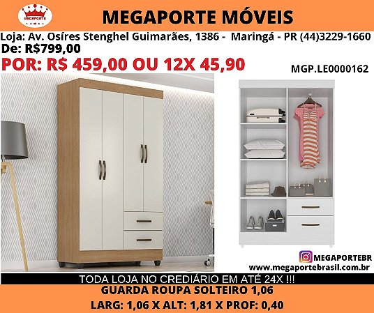 Guarda Roupa Solteiro 1,06M 4p 2g