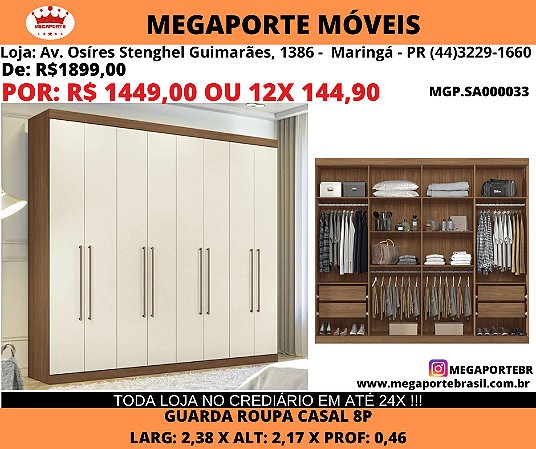 Guarda Roupa Casal 2,38M 6p