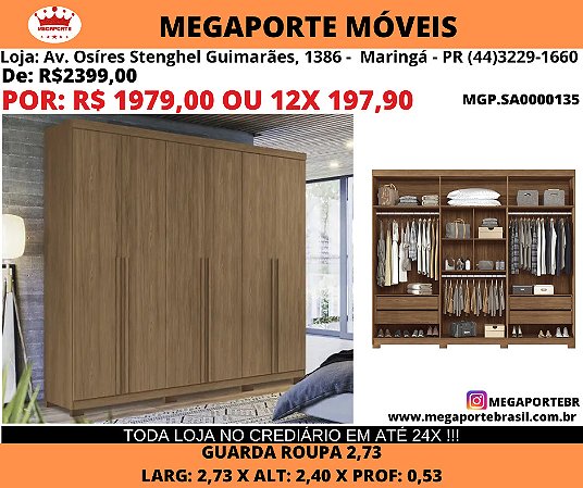 Guarda Roupa Casal 2,73M 6p