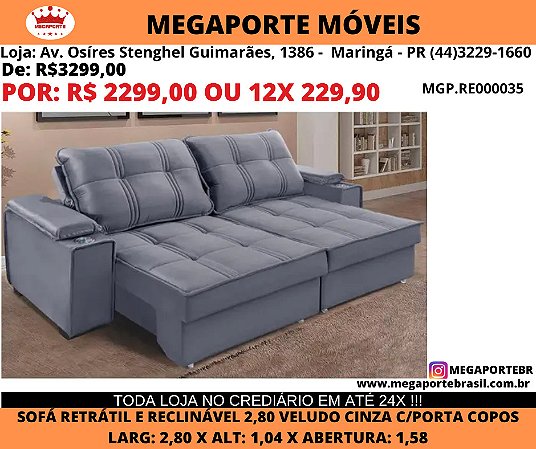Sofa Retratil e Reclinavel 2,80 c/ Porta copos