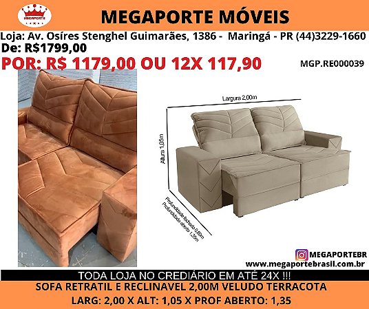 Sofa Retratil e Reclinavel 2,00