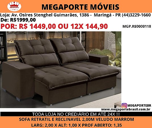 Sofa Retratil e Reclinavel 2,00 Molas Ensacadas