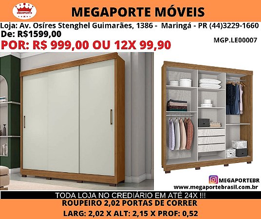 Guarda Roupa Porta de Correr 2,02M