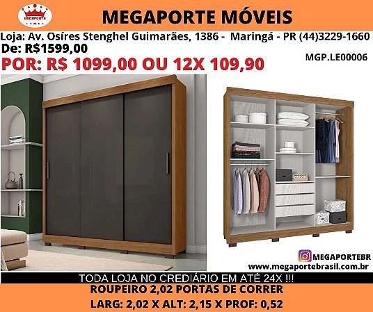 Guarda Roupa Porta de Correr 2,02M