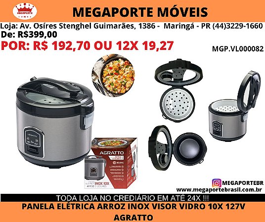 Panela Eletrica Arroz Inox e Visor Vidro PAI10X 127V Agratto