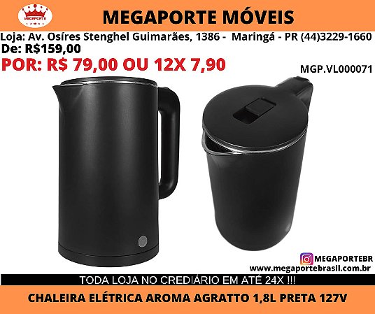 Chaleira Eletrica Preta Agratto - Mega Porte Brasil