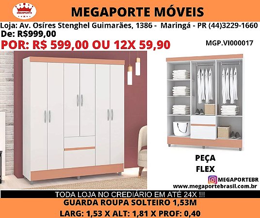 Guarda Roupa Solteiro 6p 2g 1,53M