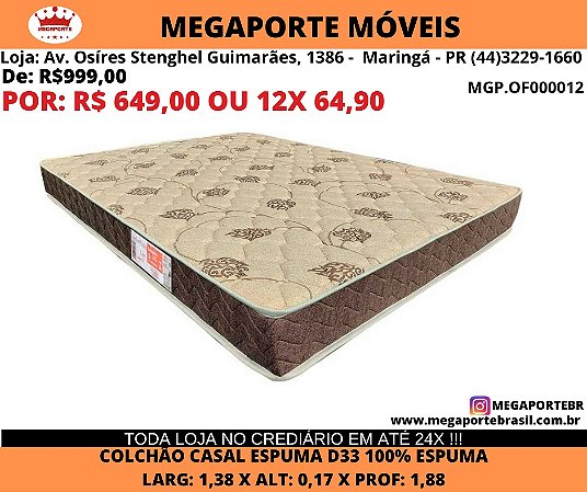 Colchão Casal Espuma D33 Alto