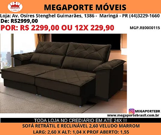 Sofa Retratil e Reclinavel 2,60 Roma
