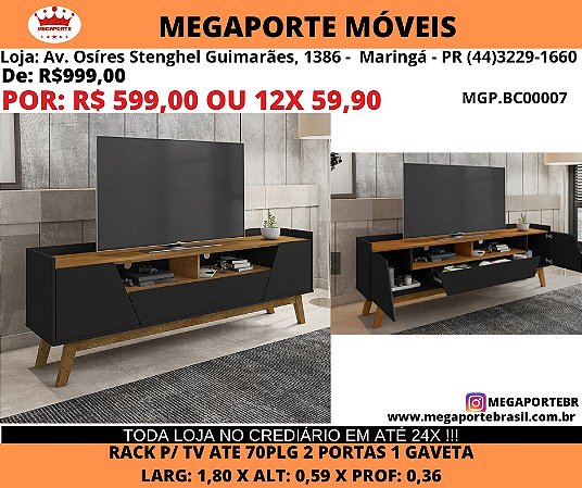 Rack p/ tv 70plg 1,80m