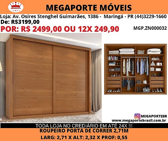 Guarda Roupa Porta de Correr 2,71