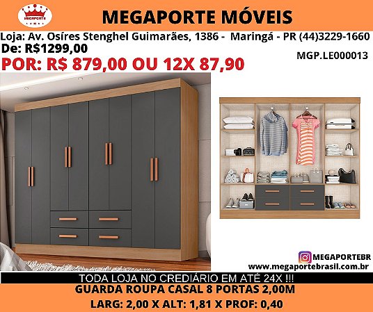 Guarda Roupa Casal 8p 2,00M