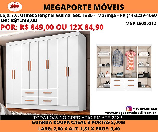 Guarda Roupa Casal 8p 2,00M