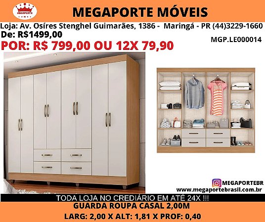 Guarda Roupa Casal 8p 2,00M