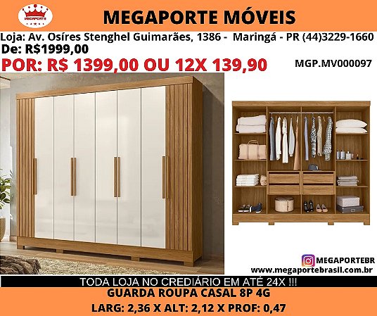 Guarda Roupa Casal 2,36 8 portas