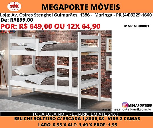 Beliche Solteiro - Vira 2 Camas