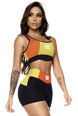 CONJUNTO LET'S GYM RACER LIME/PRETO