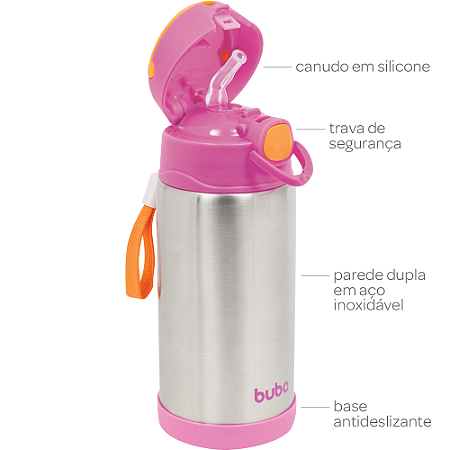 Garrafinha Térmica Rosa – Mantém a Bebida Quente ou Fria