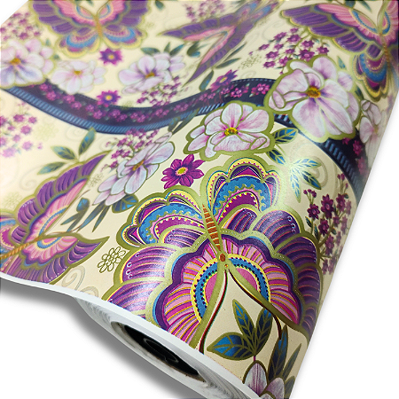Papel De Presente Borboleta Floral Bobina 60 Cm X100 M
