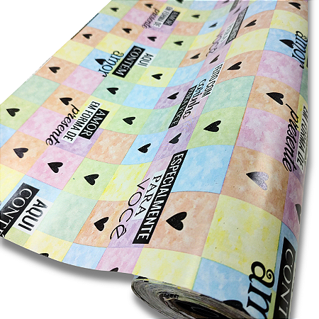 Papel De Presente Contem Amor Bobina 60 Cm X100 M
