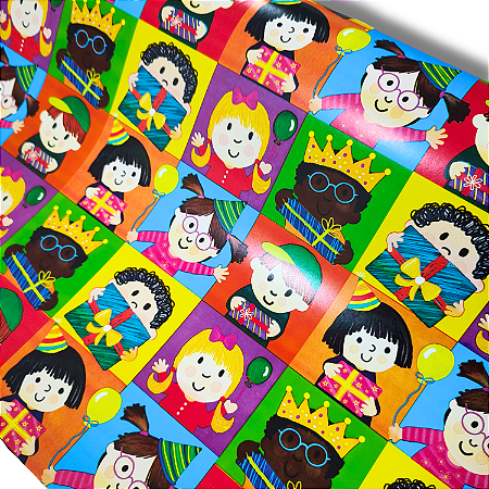 Papel De Presente Infantil Crianças Bobina 60 Cm X100 M