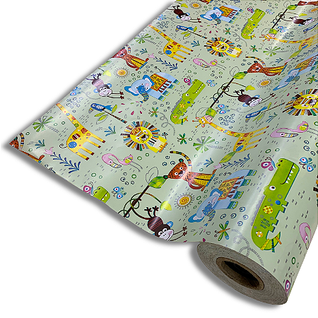 Papel De Presente Safari Infantil Bobina 60 Cm X100 M