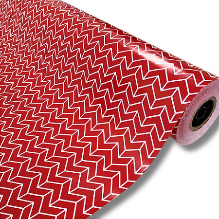 Papel De Presente Chevron Vermelho Bobina 60 Cm X100 M