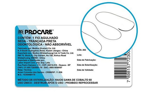 Fio De Sutura Procare Seda Nº3/0 (17mm) C/Agulha 1/2 C/24 Unidades