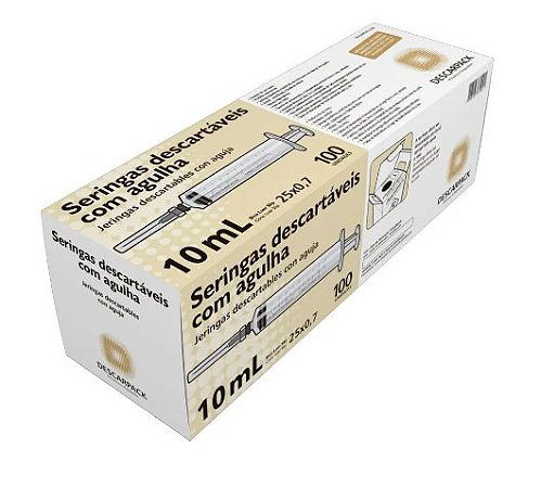 Seringa Descarpack 10ml Com Agulha 25 X 0,70mm Luer Slip C/100 Unidades