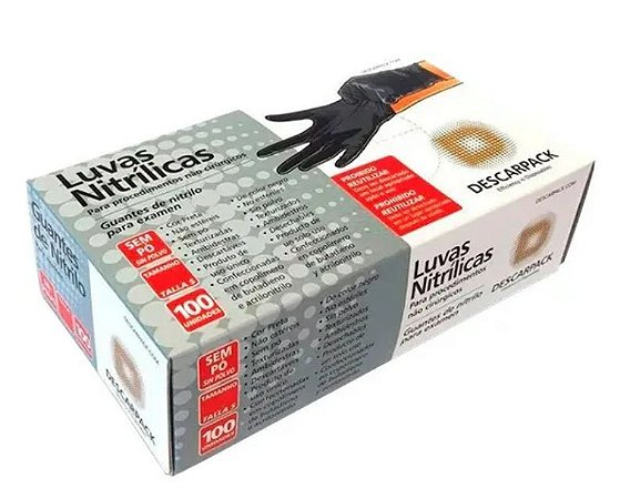 Luva Nitrílica Descarpack Preta Tam: P C/100 Unidades