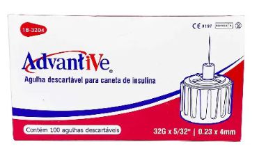 Agulha Para Caneta De Insulina 32g (0,23mm) x 4mm C/100 Unidades Advantive
