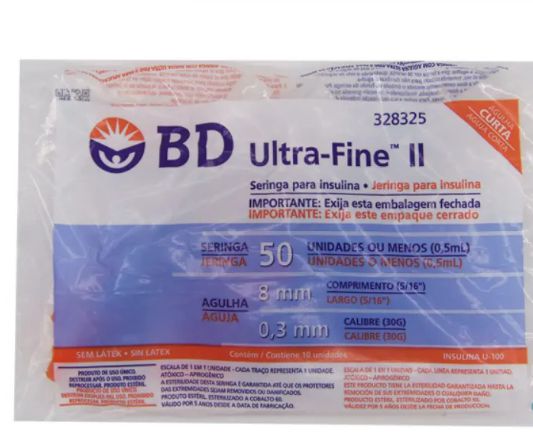Seringa BD De Insulina  0,5cc 8mm U-Fine C/10 Unidades Ref 328325