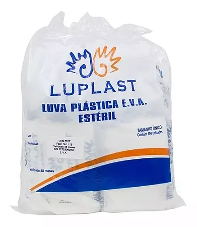 Luva Plástica E.V.A Estéril Descartável C/100 Unidades Luplast