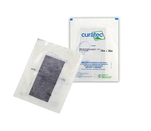 Curativo Carvão Ativado com Prata 10cm X 20cm Sachê Curatec