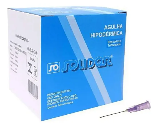 Agulha Hipodérmica Solidor 20 X 5,5mm C/100 Unidades
